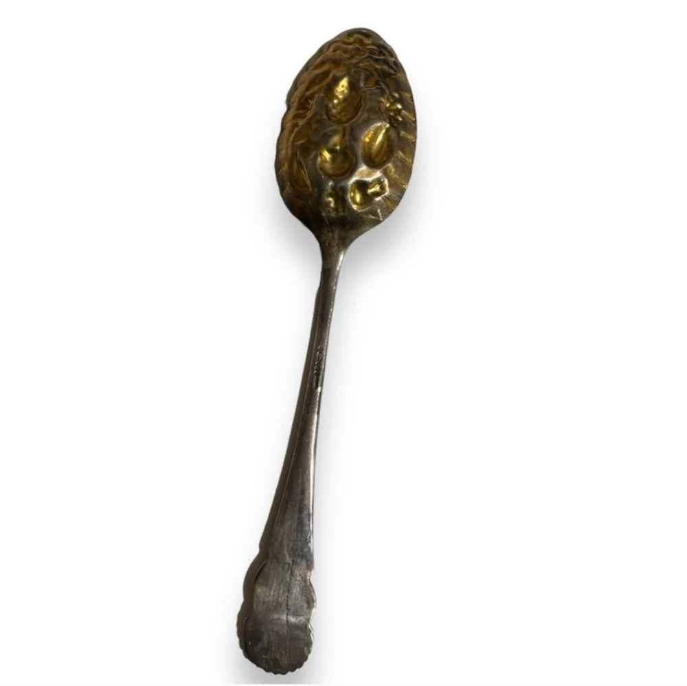 COOPER BROTHERS & SONS Antique Silver-Plate Kings Pattern Repousee Fruit Spoon